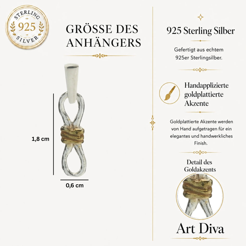 Schmuck aus 925er Silber – Knoten der unendlichen Liebe, handgefertigter Anhänger mit Ewigkeitssymbol im rustikalen Skulpturenstil | Art Diva