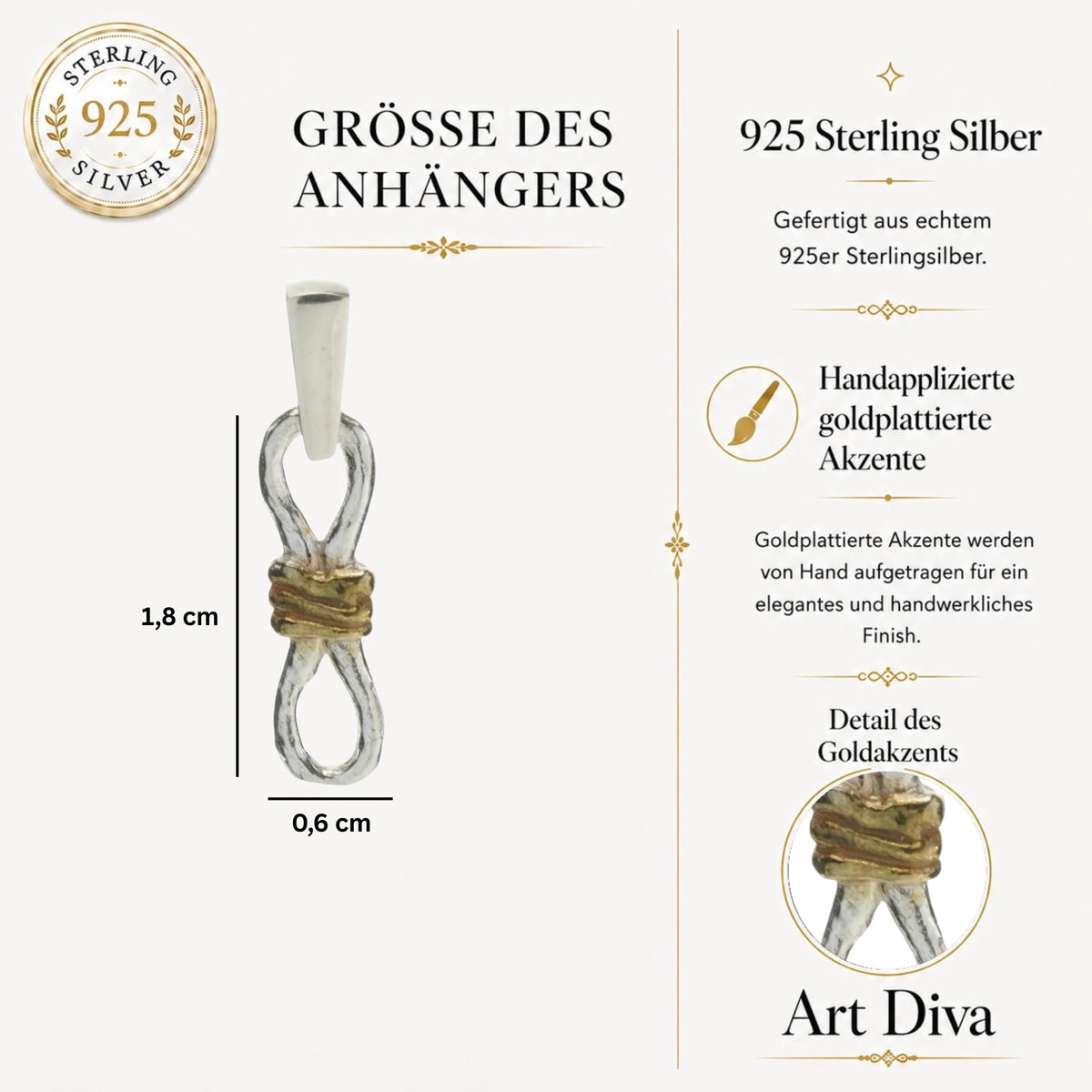 Schmuck aus 925er Silber – Knoten der unendlichen Liebe, handgefertigter Anhänger mit Ewigkeitssymbol im rustikalen Skulpturenstil | Art Diva