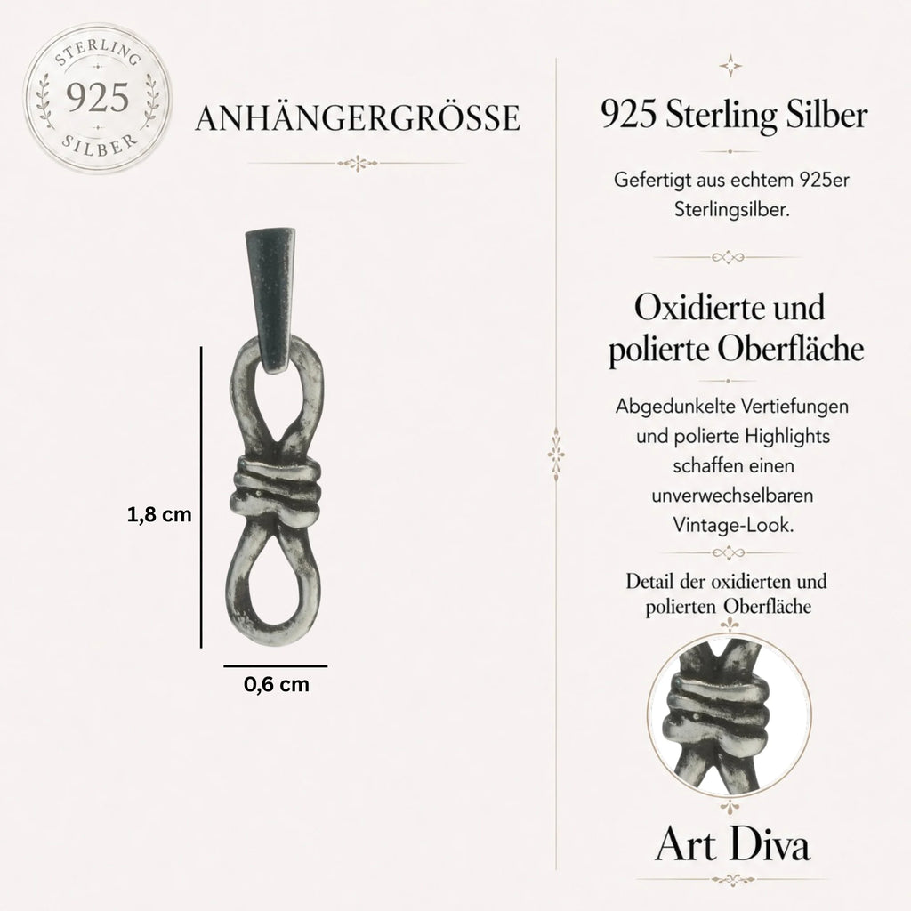 Schmuck aus 925er Silber – Knoten der unendlichen Liebe, handgefertigter Anhänger mit Ewigkeitssymbol für Armband oder Halskette, rustikaler Skulpturenschmuck | Art Diva