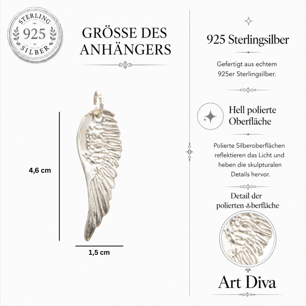 Engelsflügel-Anhänger aus 925er Silber – handgefertigter Skulpturenschmuck im Boho- und rustikalen Stil, Talisman für Schutz und spirituelle Kraft | Art Diva