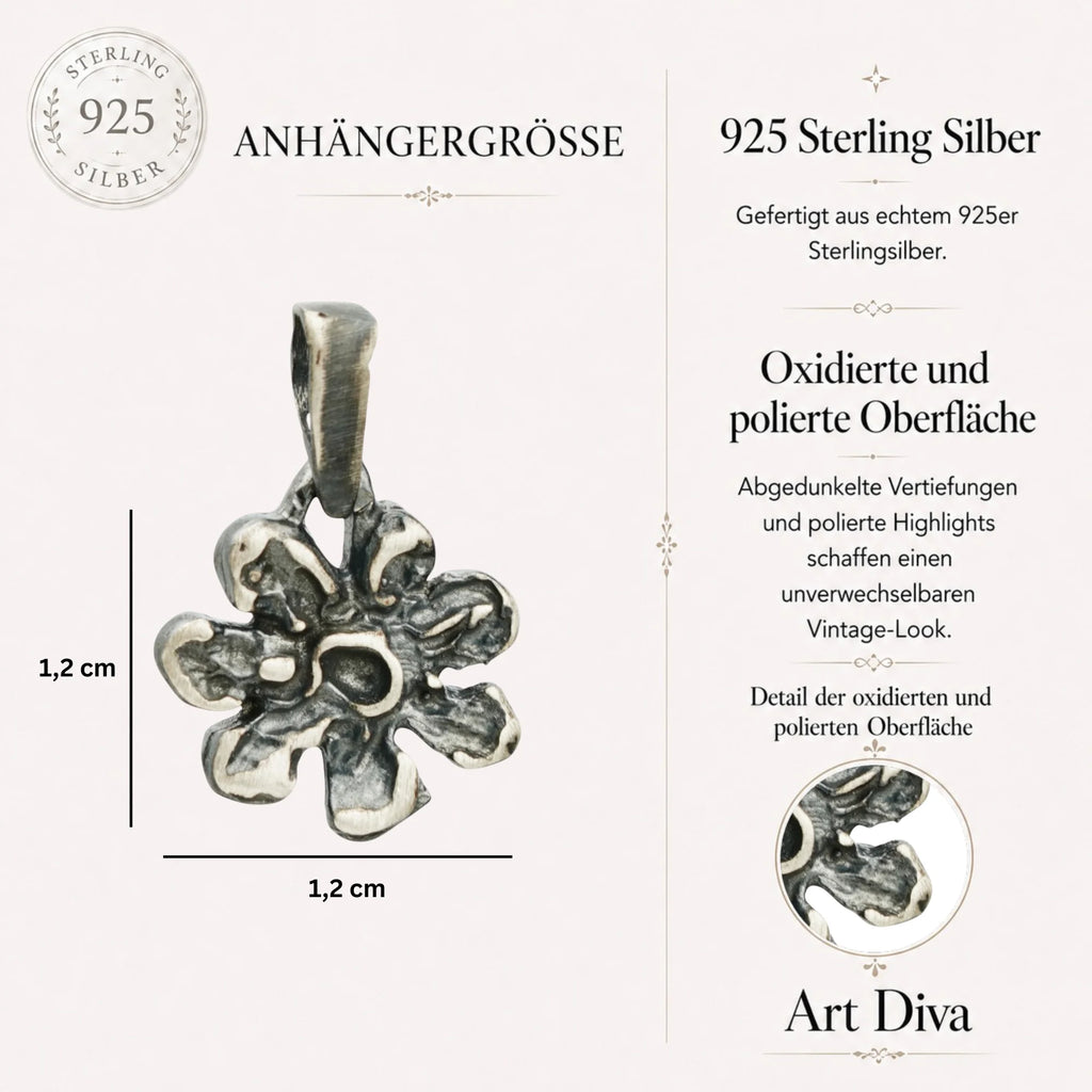 925er Silberanhänger „Blume“ – handgefertigter Boho-Talisman für Harmonie, skulpturales Schmuckstück und Geschenk für Mutter, Tochter oder Freundin | Art Diva