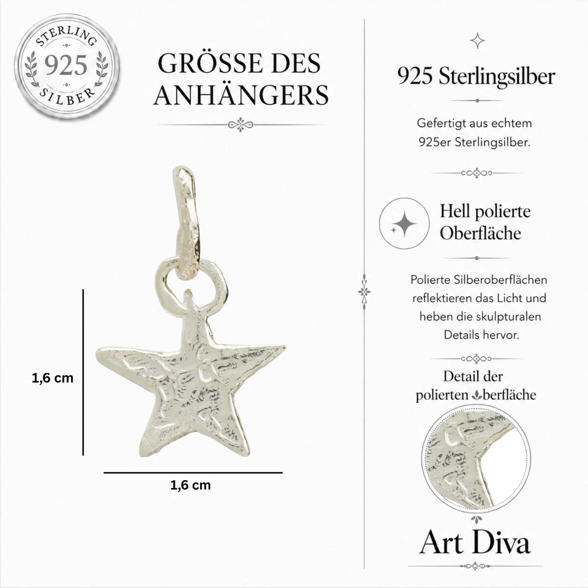 925er Silberanhänger „Stern“ – handgefertigter Boho-Talisman für Hoffnung, skulpturales Schmuckstück und Geschenk für Mutter, Tochter oder Freundin | Art Diva