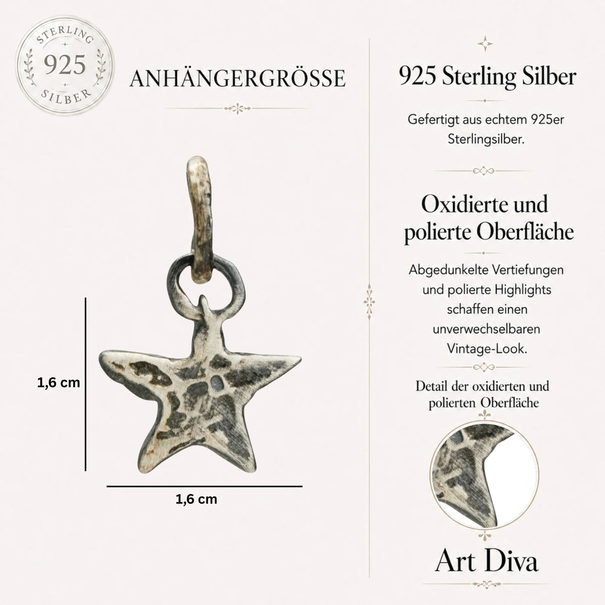 925er Silberanhänger „Stern“ – handgefertigter Boho-Talisman für Hoffnung, skulpturales Schmuckstück und Geschenk für Mutter, Tochter oder Freundin | Art Diva