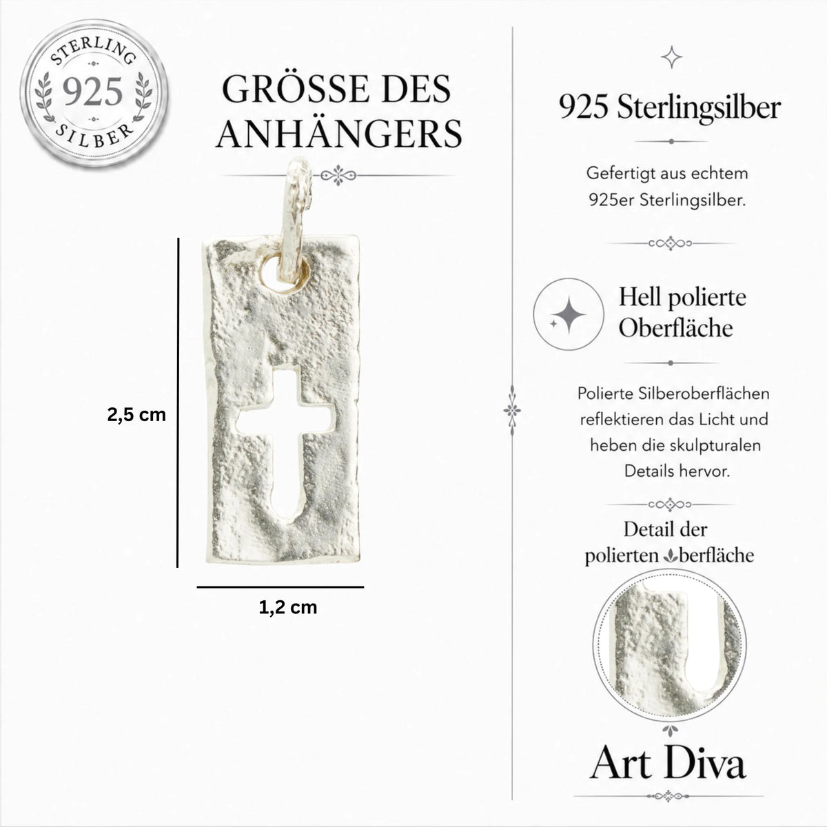 „Kreuz und Stärke“ – handgefertigter Anhänger aus 925er Silber, Talisman für Glauben und männliche Energie, Skulpturenschmuck im Boho- und rustikalen Stil | Art Diva