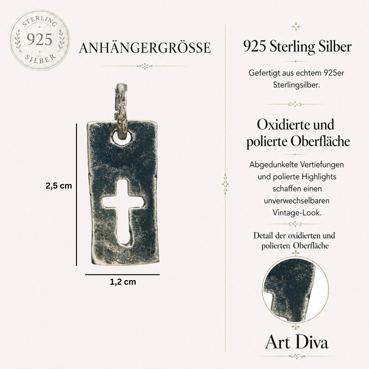 „Plakette mit Kreuz“ – Herren-Anhänger aus 925er Silber mit Stärke und Charakter | Art Diva