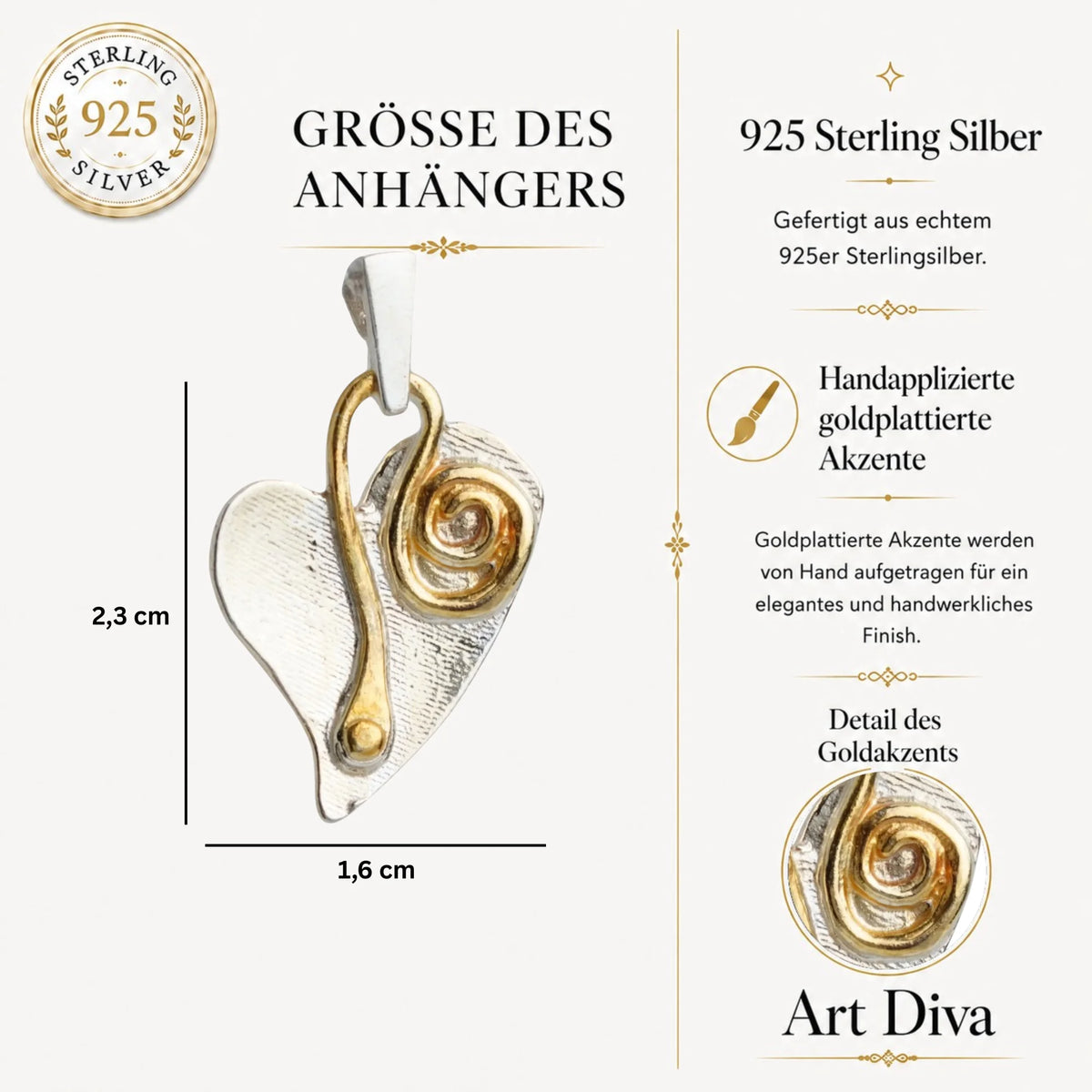 „Herz und Spirale“ – handgefertigter Anhänger aus 925er Silber, Talisman für Liebe und einen Neuanfang, Skulpturenschmuck im Boho- und rustikalen Stil | Art Diva