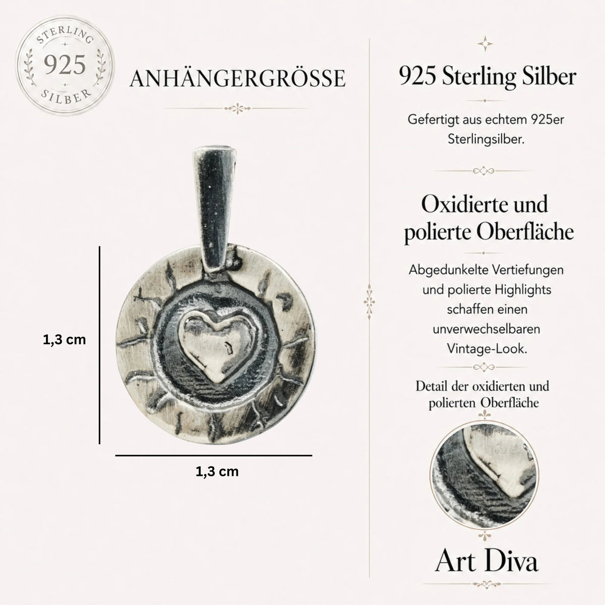 „Herz im Kreis“ – handgefertigter Anhänger aus 925er Silber, Talisman für Liebe und Schutz, Skulpturenschmuck im Boho- und rustikalen Stil | Art Diva