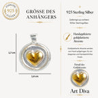 „Goldenes Herz“ – Anhänger aus 925er Silber mit goldfarbenen Akzenten, Symbol für Liebe, Zärtlichkeit und Geborgenheit, Skulpturenschmuck im Boho- und rustikalen Stil | Art Diva