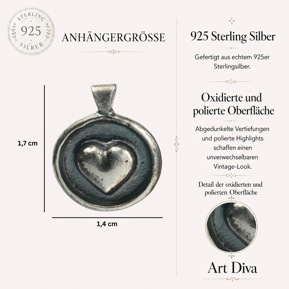 „Herz“ – handgefertigter Anhänger aus 925er Silber, Talisman für Liebe und Schutz, Skulpturenschmuck im Boho- und rustikalen Stil | Art Diva