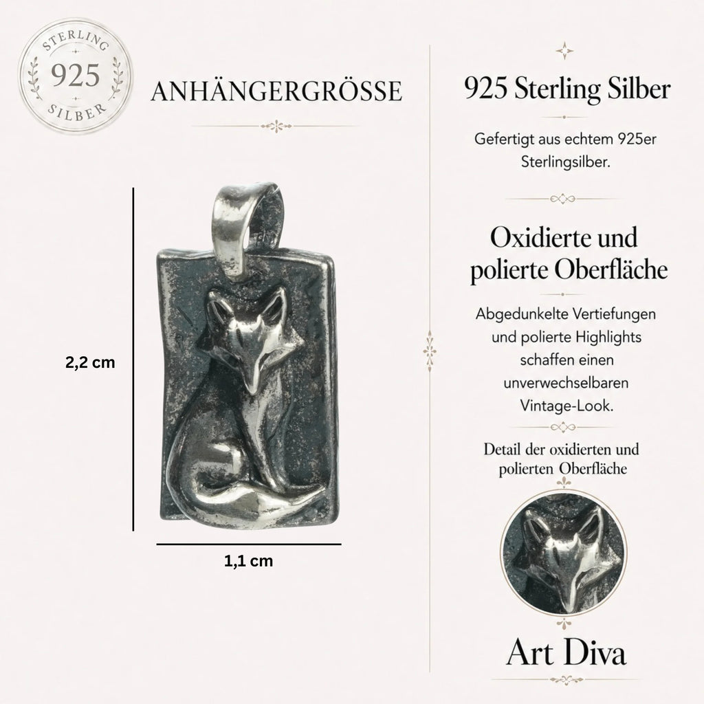 „Fuchs“ – oxidierter, handgefertigter Anhänger aus 925er Silber, Skulpturenschmuck im Boho- und rustikalen Stil | Art Diva