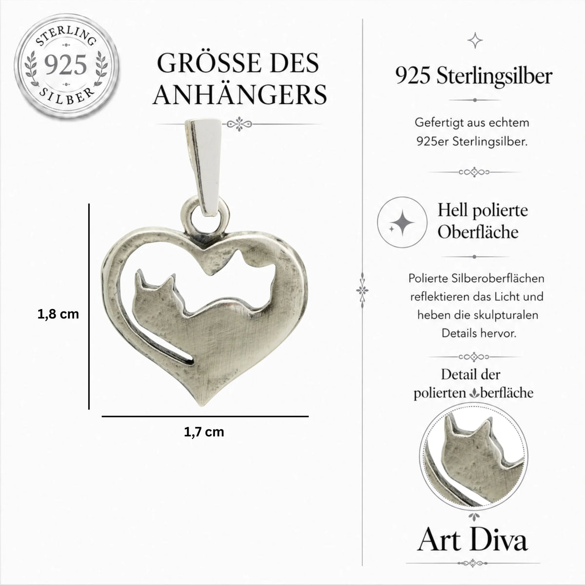 925 Silber Anhänger „Yin-Yang-Katzen“ – Hochglanz poliert | Symbol für Liebe & Harmonie | Art Diva