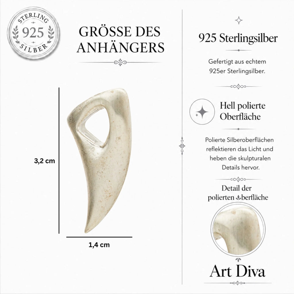 „Wolfszahn“ – handpolierter Herren-Anhänger aus 925er Silber, Talisman für Stärke und Schutz | Art Diva