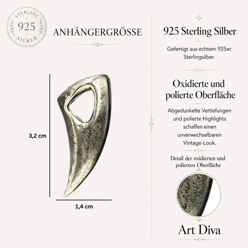 „Wolfszahn“ – teilweise oxidierter Herren-Anhänger aus 925er Silber, Talisman für Stärke und Schutz | Art Diva