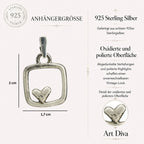 Herz-im-Quadrat-Anhänger aus 925er Silber – teilweise oxidiert im Vintage-Stil, handgefertigter Talisman für Liebe und Ausgeglichenheit, Skulpturenschmuck im Boho- und rustikalen Stil | Art Diva