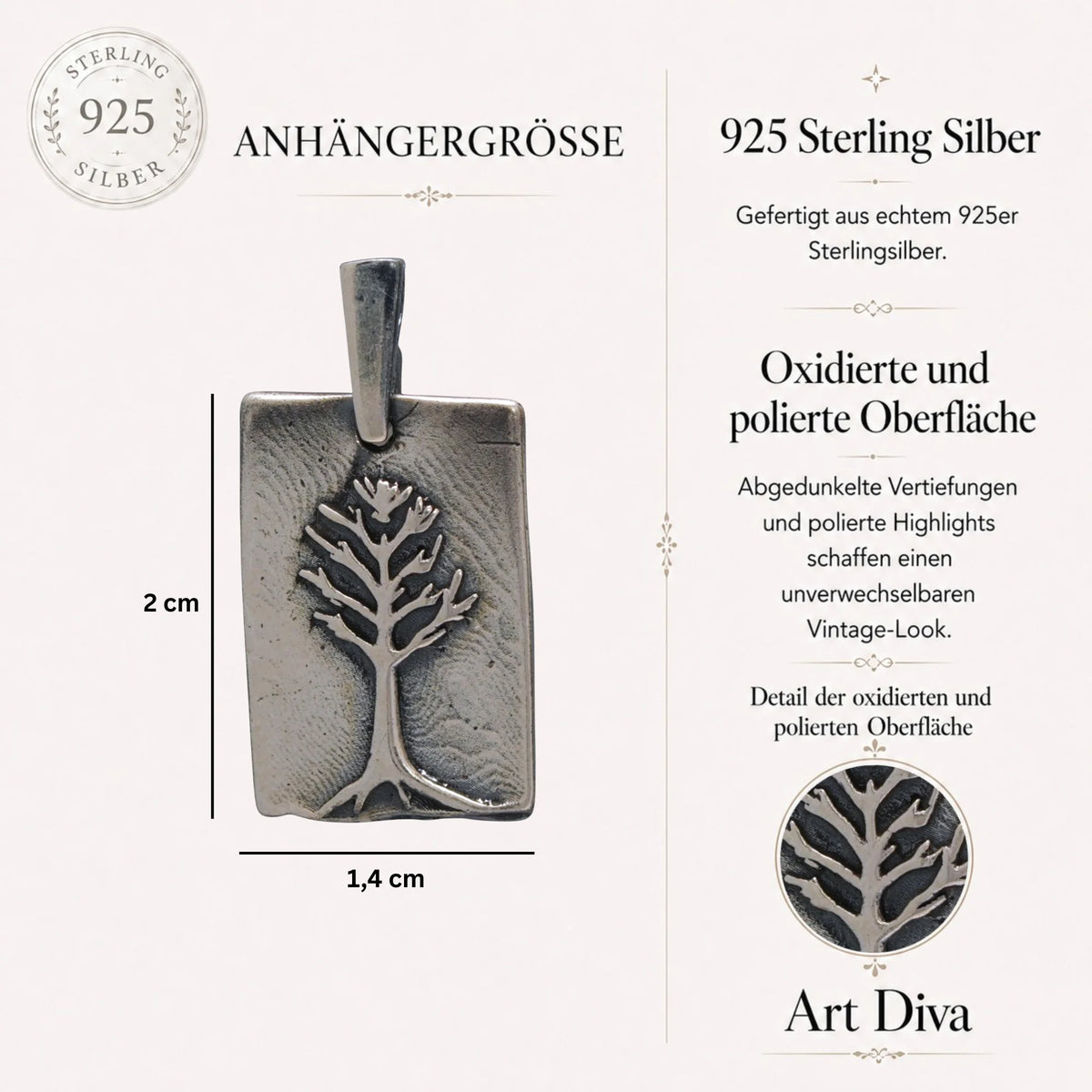 „Baum des Lebens“-Anhänger aus 925er Silber – teilweise oxidierter Talisman für familiäre Verbundenheit, Schutz und Harmonie, Skulpturenschmuck im Boho-, rustikalen und Vintage-Stil | Art Diva