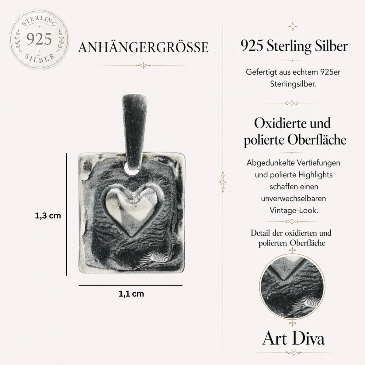 „Herz“ – handgefertigter Anhänger aus 925er Silber, Talisman für Liebe und Schutz im Boho- und rustikalen Stil | Art Diva