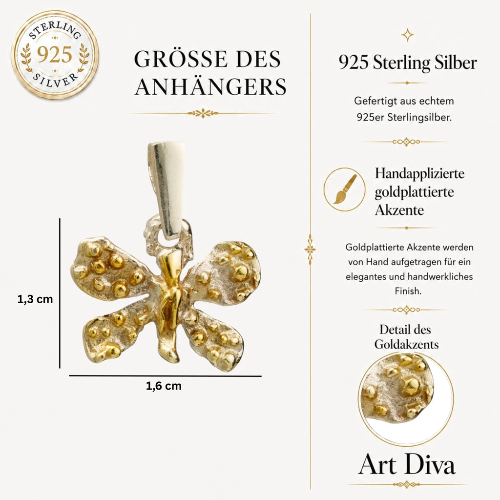 925er Silberanhänger „Kleiner Schmetterling“ mit goldenen Akzenten – Talisman für Wandel und Leichtigkeit, handgefertigt im Boho- und rustikalen Stil | Art Diva