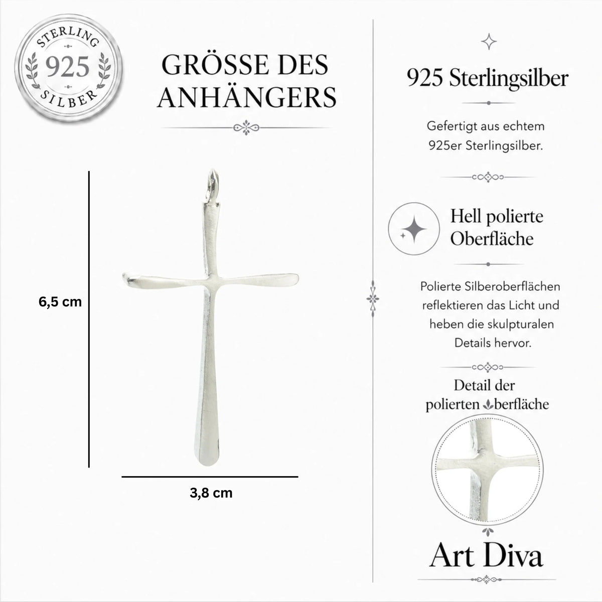 Großer langer Herren-Kreuzanhänger aus 925er Silber – Symbol für Glauben, Stärke und Schutz | Art Diva