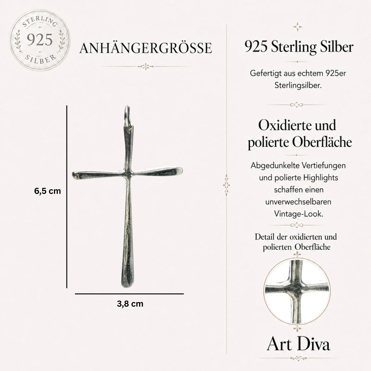 Großer langer Kreuz-Anhänger für Herren aus 925er Silber – Symbol für Glauben, Stärke und Schutz | Art Diva
