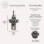 925er Silberanhänger „Kreuz mit Herz“ – handgefertigter Boho-Talisman für Glaube und Liebe, skulpturales Schmuckstück und Geschenk für Mutter, Tochter oder Freundin | Art Diva