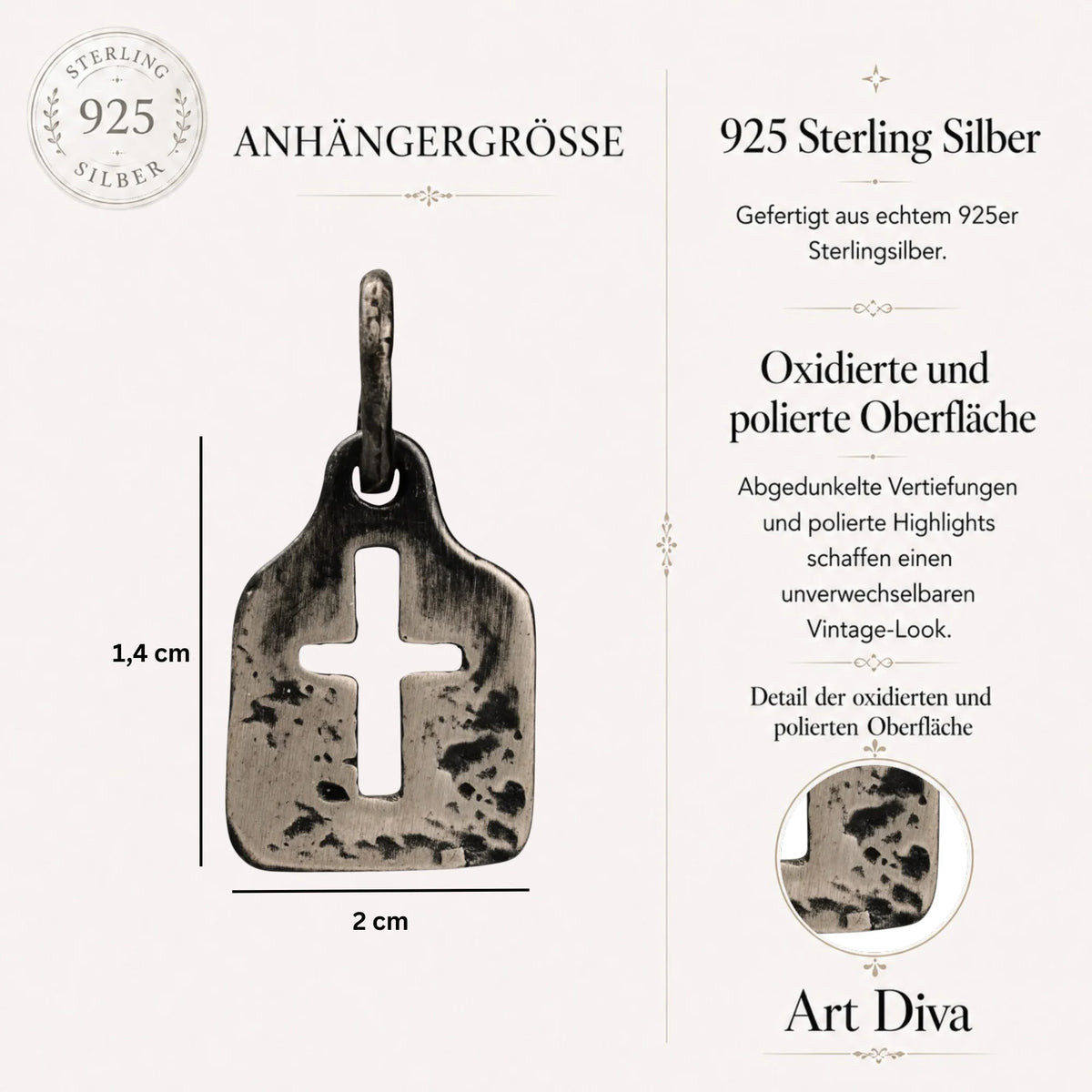 Kreuz-Anhänger für Damen aus 925er Silber – oxidierter Silberschmuck | Art Diva