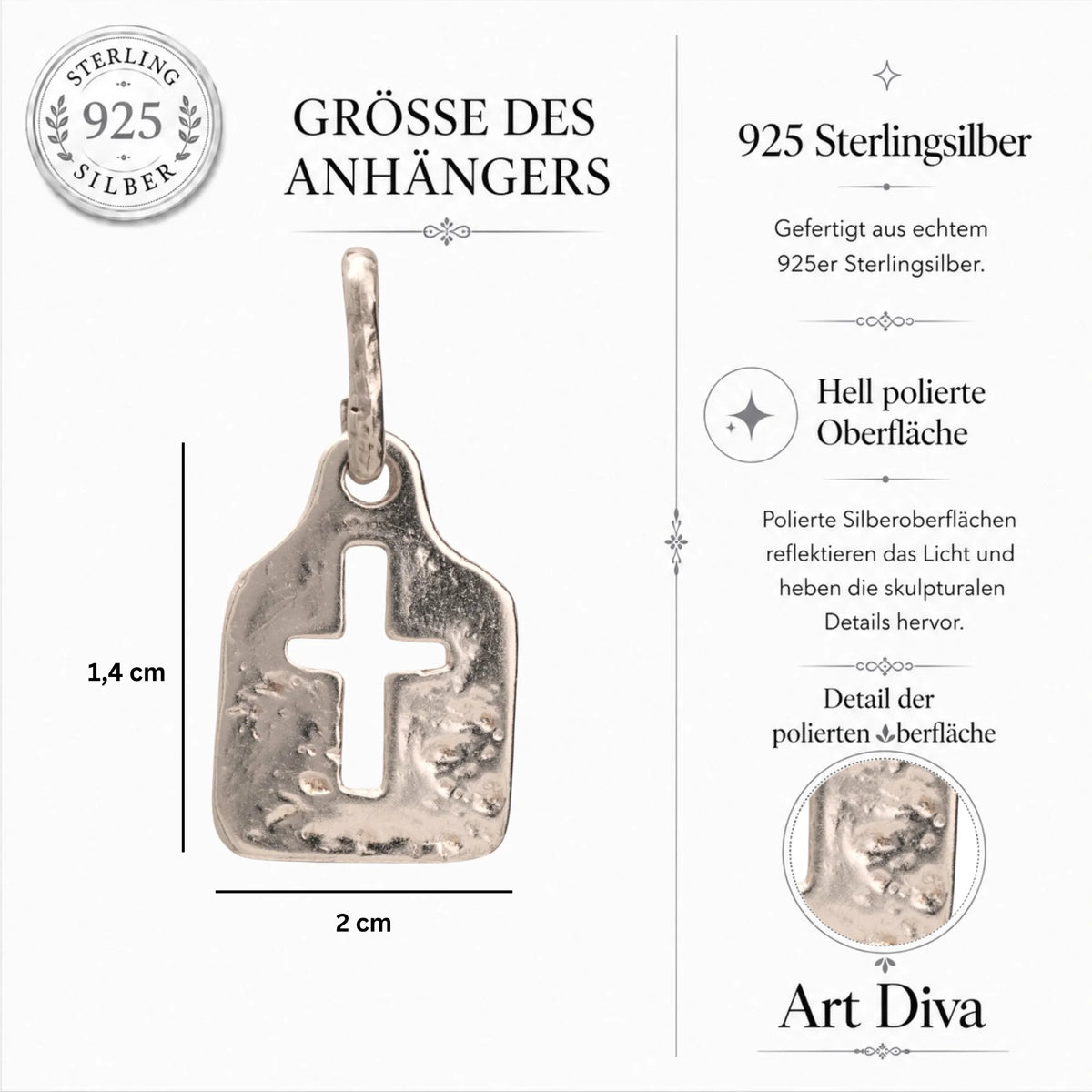 Kleiner Kreuz-Anhänger für Herren aus 925er Silber – minimalistisches, künstlerisches Design | Art Diva