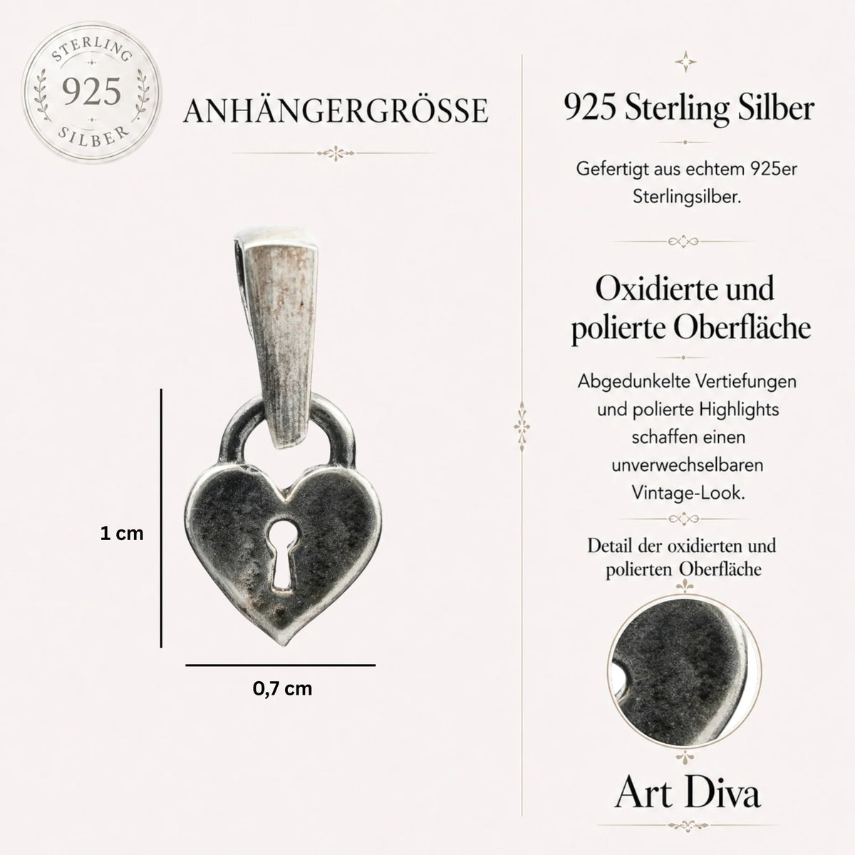 „Herzschloss“-Anhänger aus 925er Silber – Talisman für Liebe und Schutz, teilweise oxidierter Skulpturenschmuck im Boho- und rustikalen Stil mit Vintage-Effekt | Art Diva