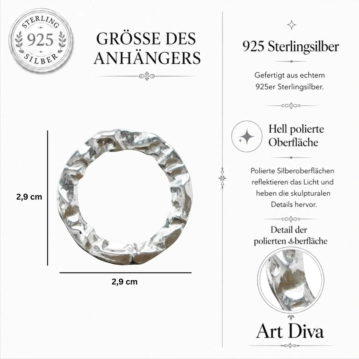 „Kreis“-Anhänger für Herren aus 925er Silber – hochglanzpoliert | Talisman für Stärke und Balance | Art Diva