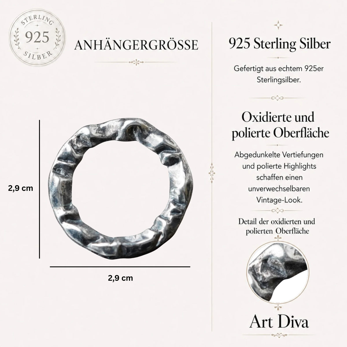„Kreis“-Anhänger für Herren aus 925er Silber – handgefertigter Talisman für Stärke und Balance, Skulpturenschmuck im Boho- und rustikalen Stil | Art Diva