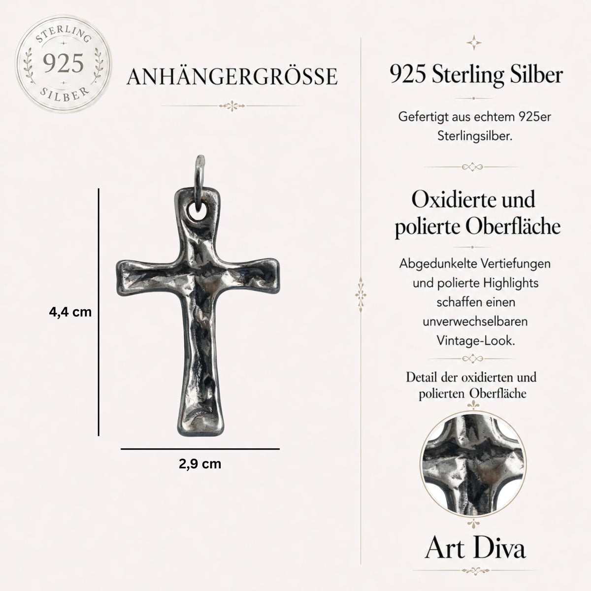 „Stärke und Glaube“-Massiver Kreuz-Anhänger für Herren aus 925er Silber – Skulpturenschmuck im Boho- und rustikalen Stil | Art Diva