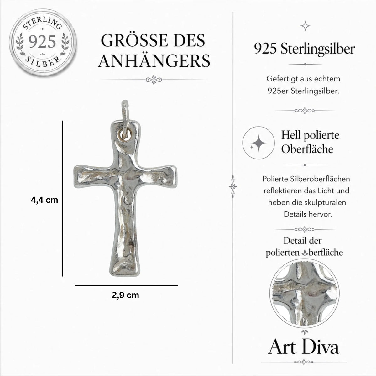 „Stärke und Glaube“-Massiver Kreuz-Anhänger für Herren aus 925er Silber – handpoliertes Symbol für Widerstandskraft und Schutz | Art Diva