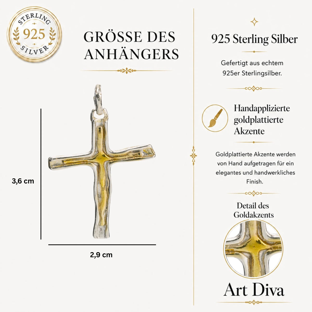 „Kreuz mit Feuerlinie“-Anhänger aus 925er Silber – Symbol für Glauben und Stärke, Skulpturenschmuck im Boho- und rustikalen Stil | Art Diva