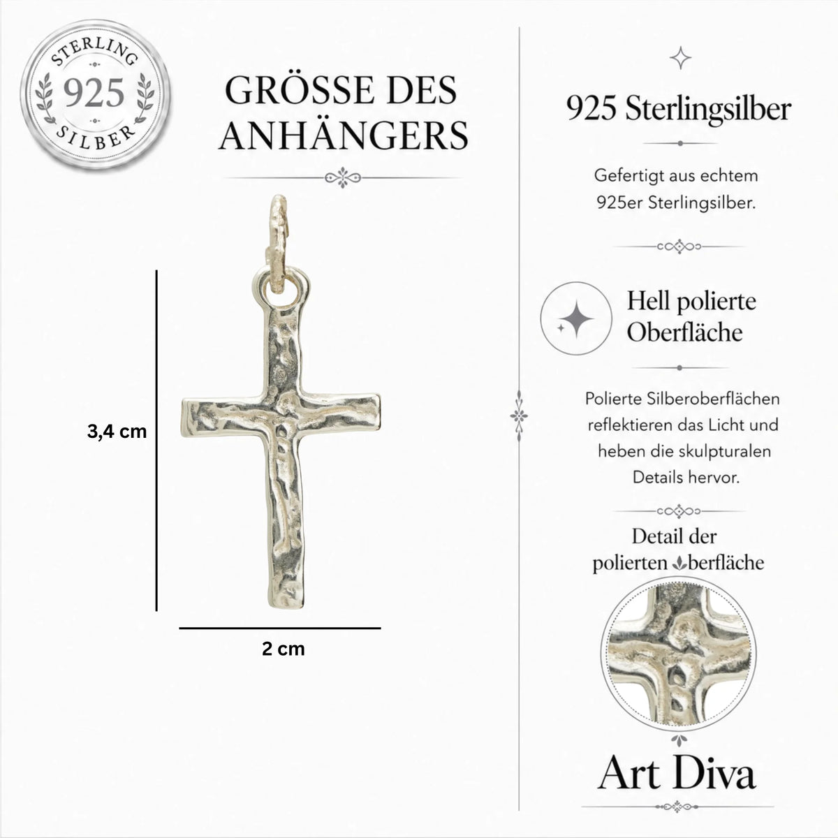 „Kreuzigung“-Kreuzanhänger für Herren mit Jesus-Christus-Relief aus 925er Sterlingsilber – handgefertigt | Art Diva
