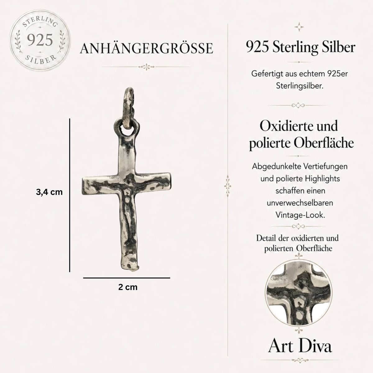 „Kreuzigung“-Kreuzanhänger für Herren aus 925er Sterlingsilber mit Jesus Christus – handgefertigt | Art Diva