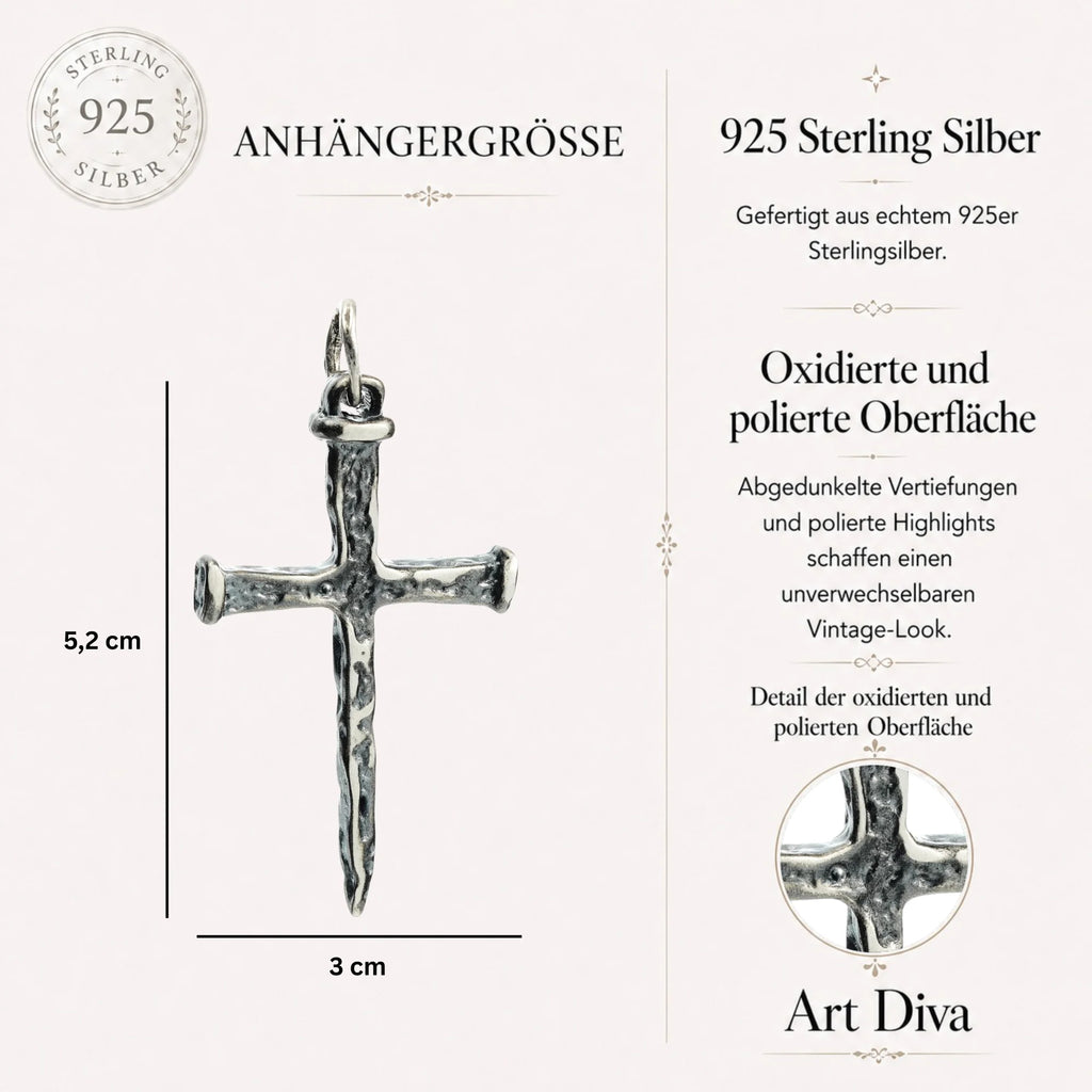 Kreuz-Anhänger für Herren aus 925er Silber – Symbol des Glaubens, handgefertigt im Boho- und rustikalen Stil | Art Diva