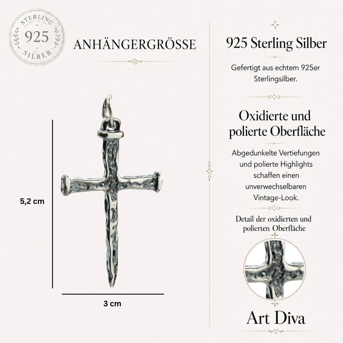 Kreuz-Anhänger für Herren aus 925er Silber – Symbol des Glaubens, handgefertigt im Boho- und rustikalen Stil | Art Diva