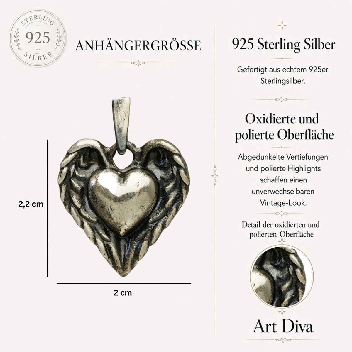 „Herz mit Engelsflügeln“-Anhänger aus 925er Silber – handgefertigter Talisman für Schutz und Liebe im künstlerischen Boho-Stil | Art Diva