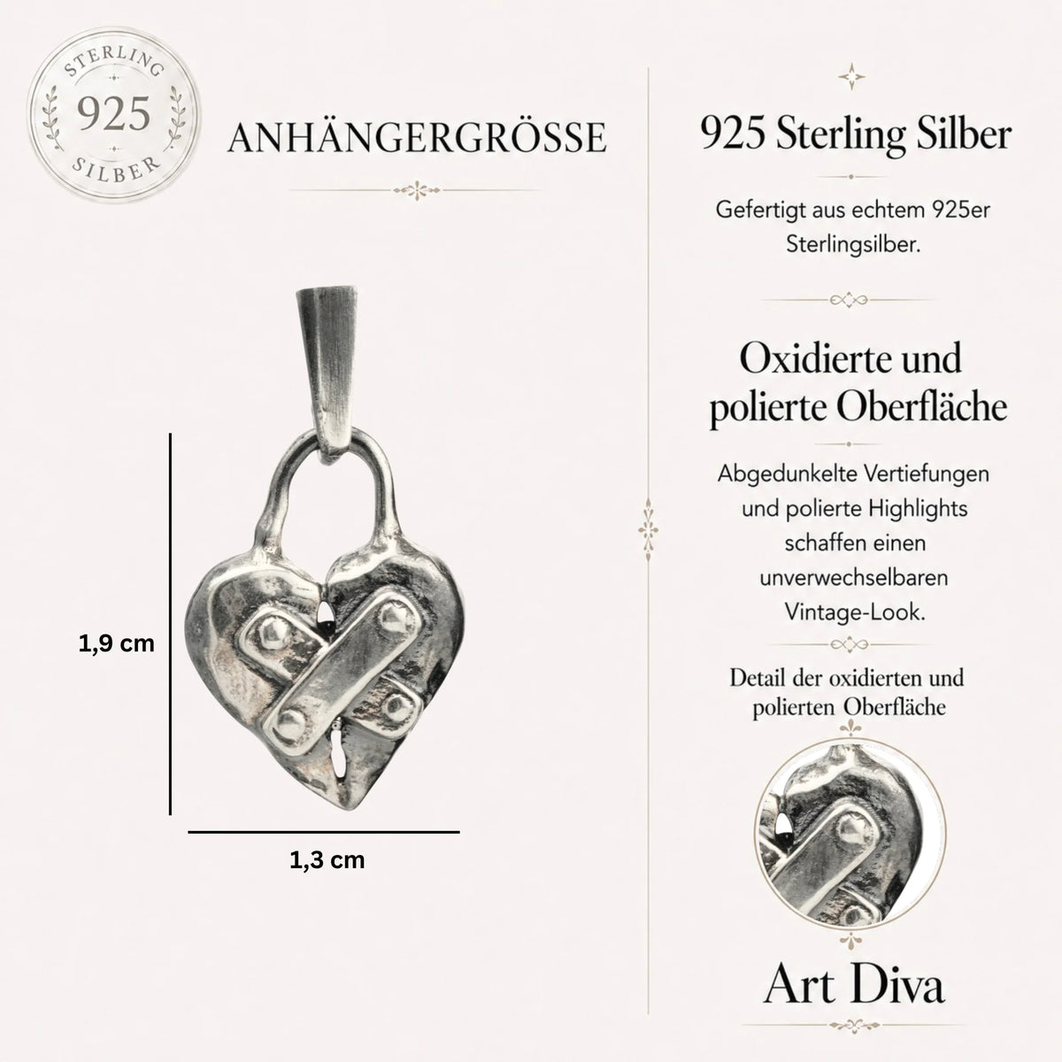„Restauriertes Herz“-Anhänger aus 925er Silber – Amulett für Hoffnung und Neubeginn, Skulpturenschmuck im Boho- und rustikalen Stil | Art Diva