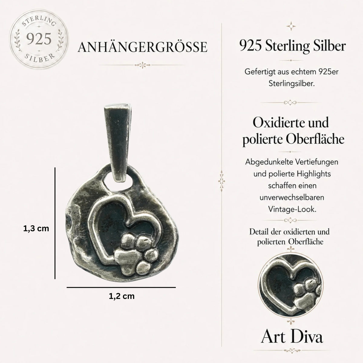 Herz-Anhänger mit Pfote aus 925er Silber – für Hunde- und Katzenliebhaber, Symbol für Liebe, Treue und bedingungslose Verbundenheit | Art Diva