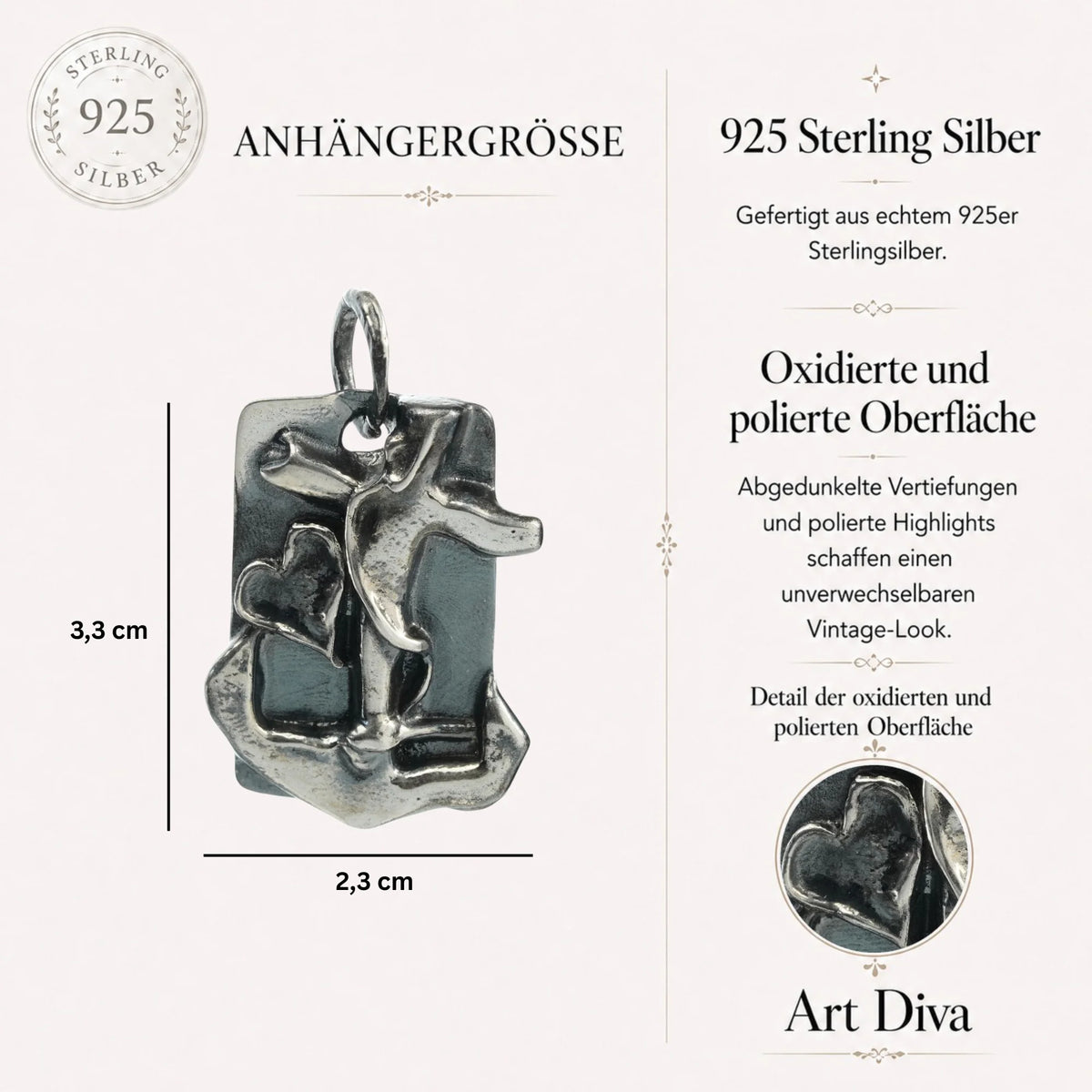 „Glaube, Hoffnung und Liebe“-Anhänger für Herren aus 925er Silber – handgefertigter Skulpturenschmuck im Boho- und rustikalen Stil | Art Diva
