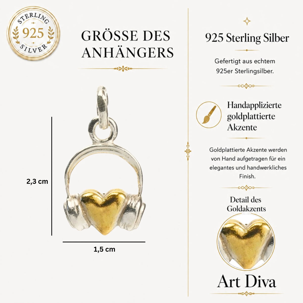 „DJ-Herz“-Anhänger aus 925er Silber – handgefertigter Talisman für die Liebe zur Musik, Skulpturenschmuck im Boho- und rustikalen Stil | Art Diva