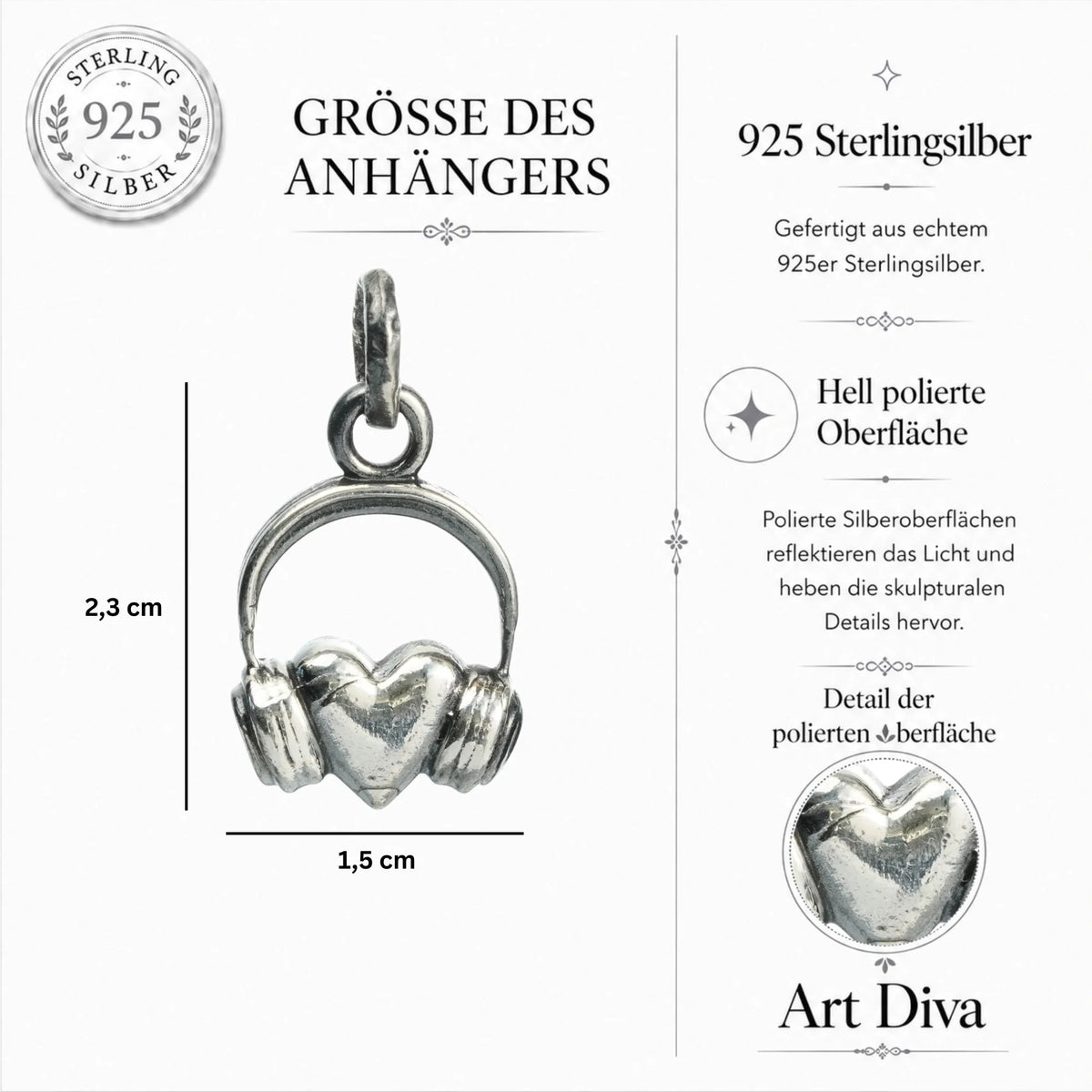 „DJ-Herz“-Anhänger aus 925er Silber mit Kopfhörern – Symbol der Liebe zur Musik, oxidierter Schmuck im Boho- und rustikalen Stil | Art Diva
