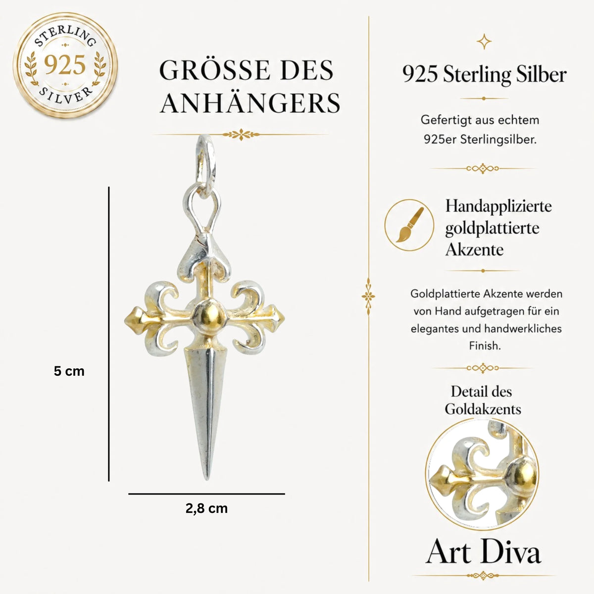 „Ornamentkreuz“-Anhänger aus 925er Silber – handgefertigtes Symbol für spirituelle Stärke und Schutz, Skulpturenschmuck im Boho- und rustikalen Stil | Art Diva