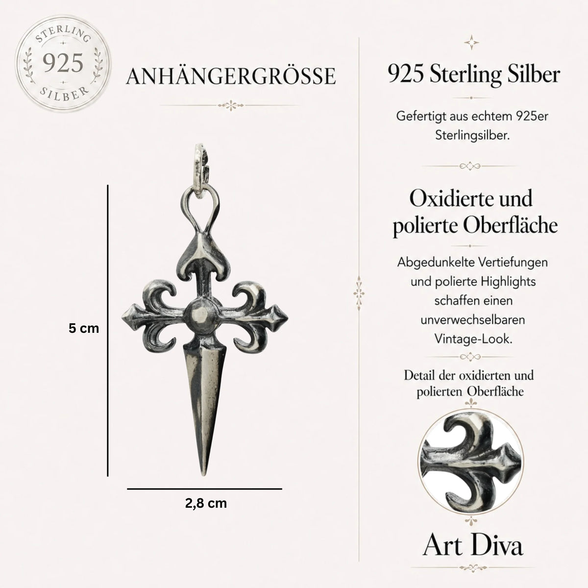 „Großes Ornamentkreuz“-Anhänger für Herren aus 925er Silber – kunstvolles Design, Symbol für spirituelle Stärke und Schutz | Art Diva
