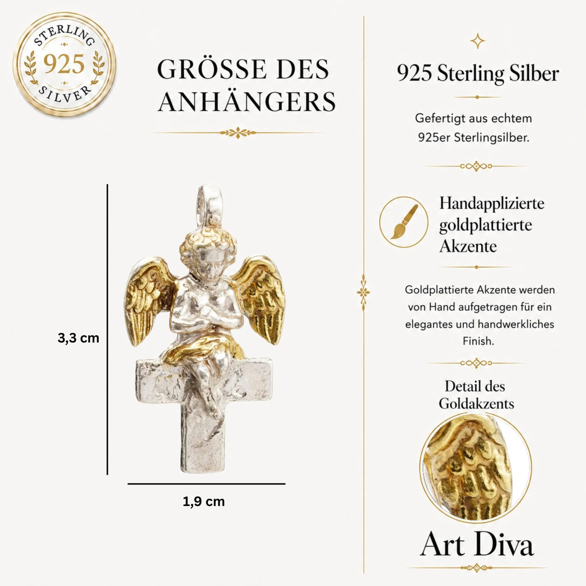 „Engel auf dem Kreuz“-Anhänger für Damen aus 925er Silber – handgefertigter Talisman für Schutz und Licht, Skulpturenschmuck im Boho- und rustikalen Stil | Art Diva