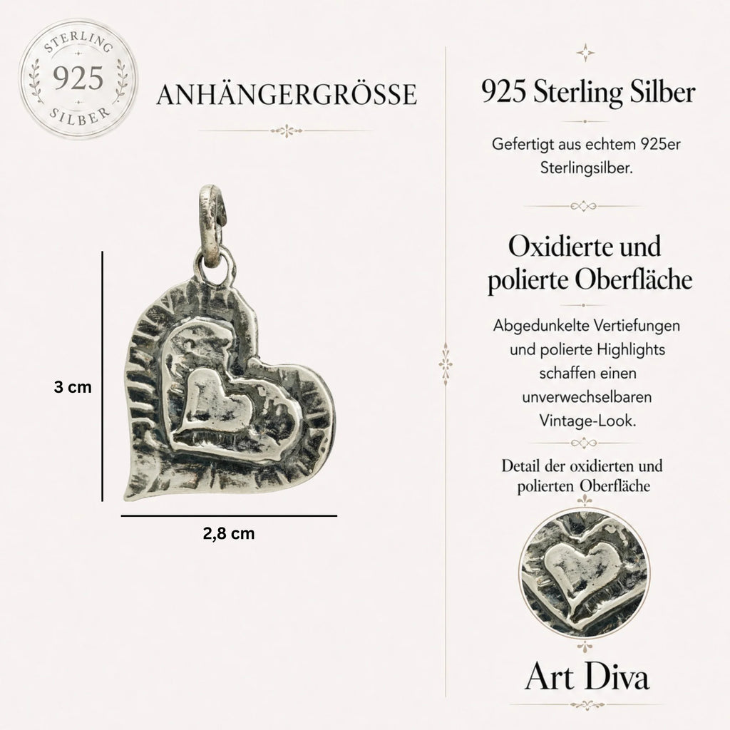 925er Silberschmuck – Anhänger „Mama, Papa und ich“, drei Herzen in einem | Handgefertigter Boho-Talisman für Liebe und Verbundenheit, skulpturales Schmuckstück | Art Diva
