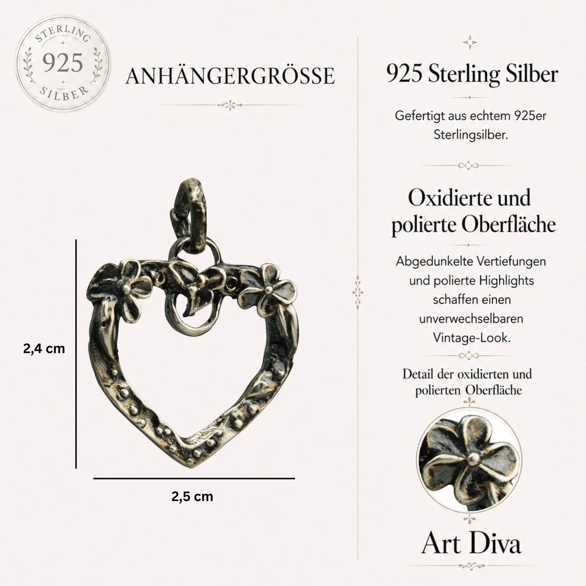 „Offenes Herz“-Anhänger für Damen aus 925er Silber – oxidierter Schmuck im Boho- und rustikalen Stil | Art Diva