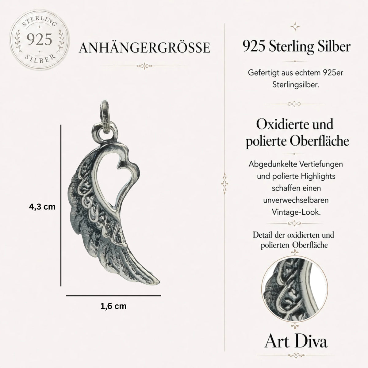 „Flügel mit Herz“-Anhänger aus 925er Silber – Talisman für Liebe und Schutz, Skulpturenschmuck im Boho- und rustikalen Stil | Art Diva