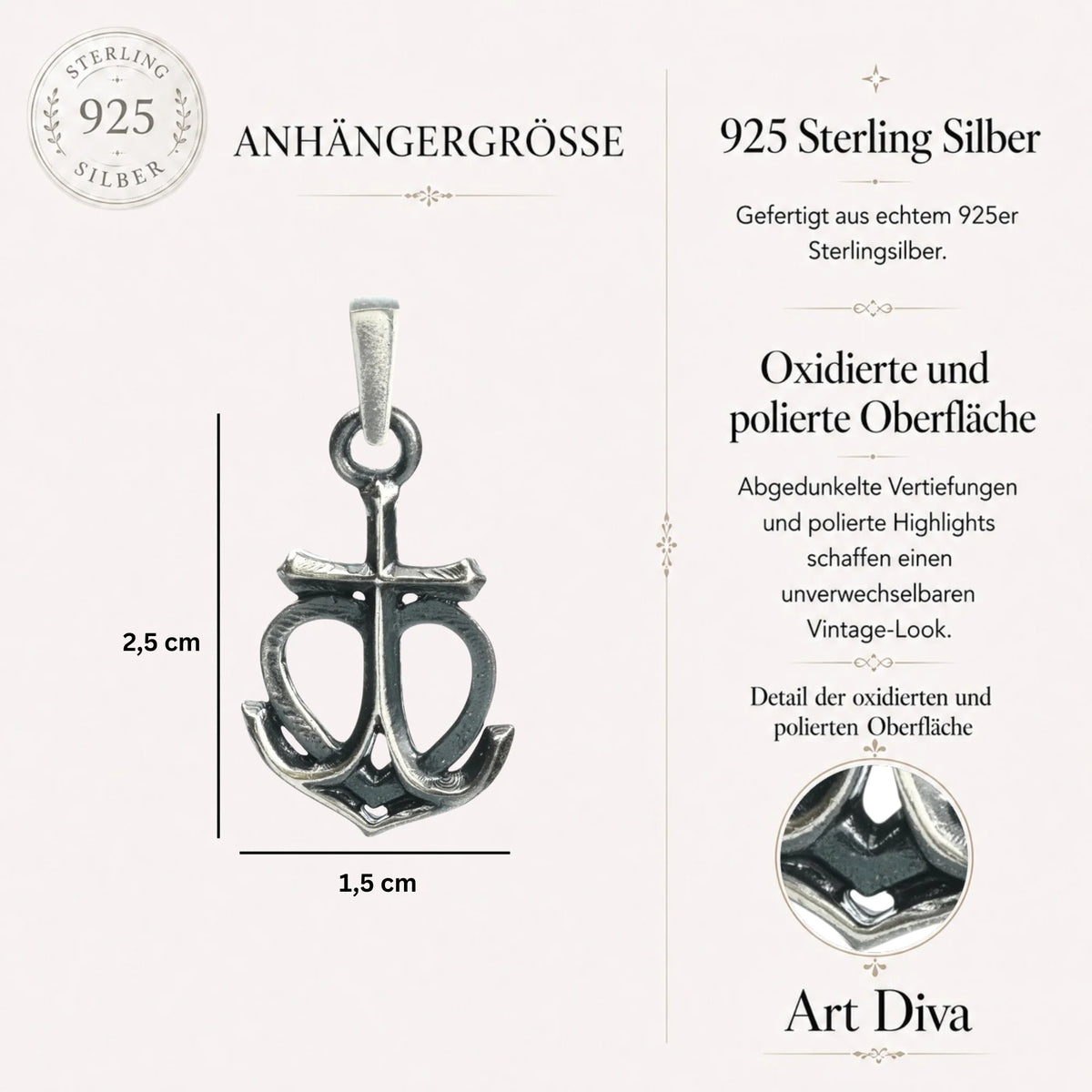 „Glaube • Hoffnung • Liebe“-Anhänger aus 925er Silber – maritimer Talisman, Skulpturenschmuck im Boho- und rustikalen Stil | Art Diva