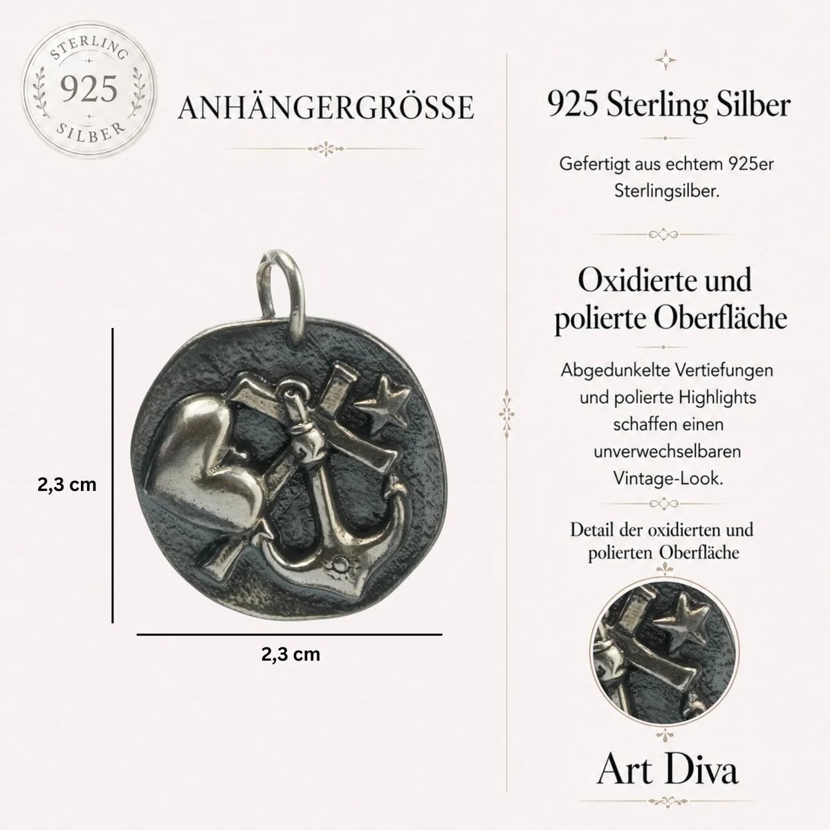 „Glaube • Liebe • Hoffnung“-Anhänger aus 925er Silber – Talisman für Stärke und inneren Frieden, Skulpturenschmuck im Boho- und rustikalen Stil | Art Diva